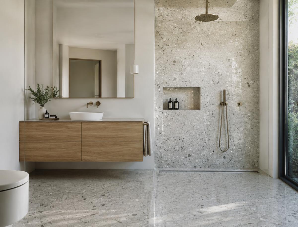 Wet room: Linear drain and level-access floor