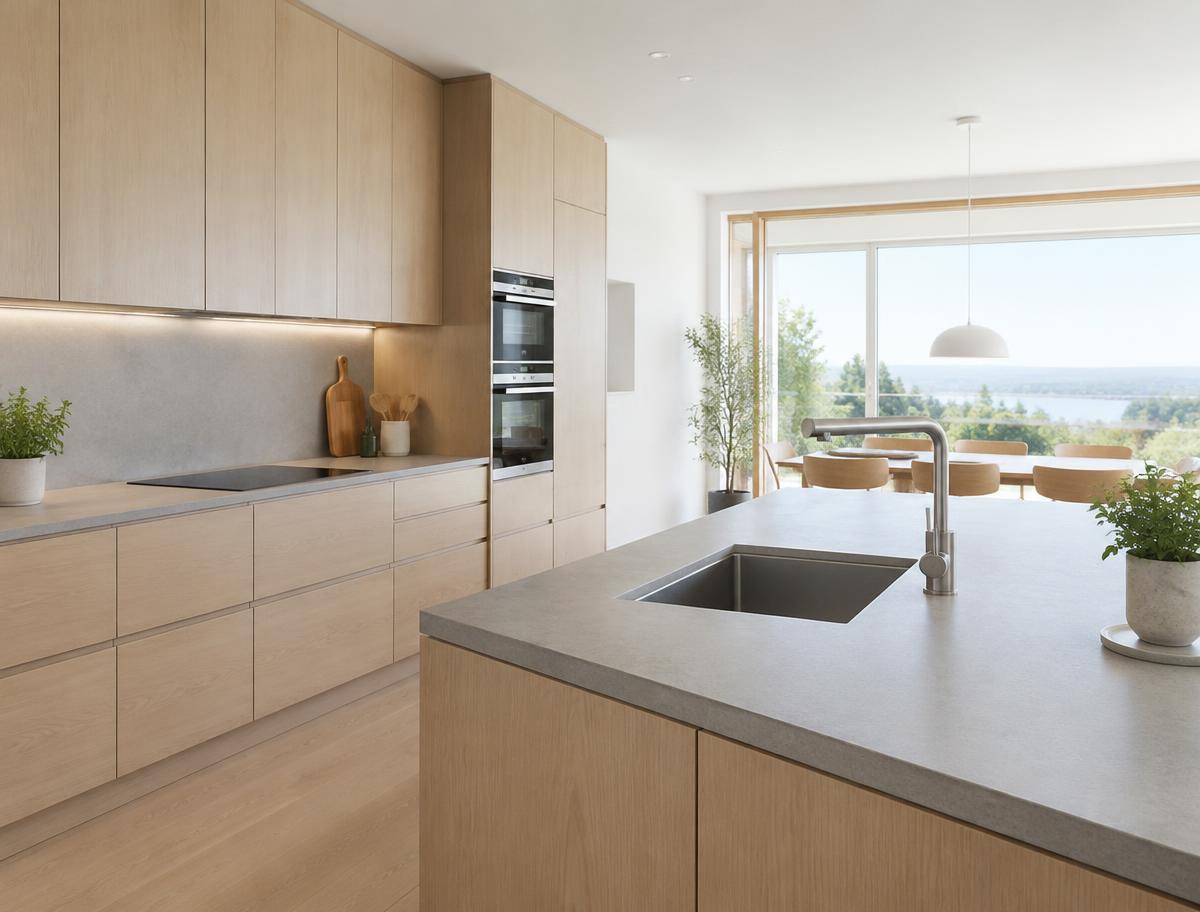 Open-plan kitchen: Undermount sink and pull-out tap